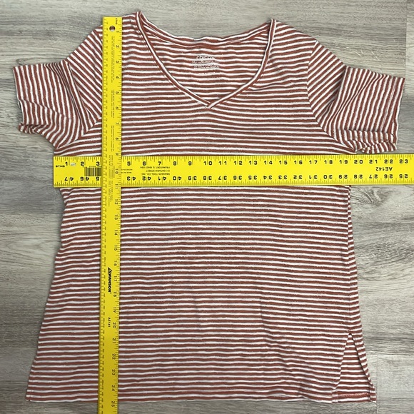 Chico's Melon, White & Shiny Silver Striped Short Sleeve The Ultimate Tee Medium - Picture 10 of 11